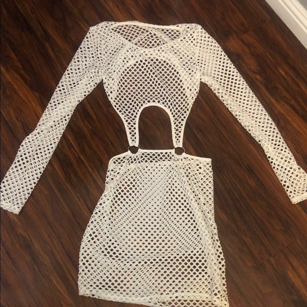 White Mesh Long Sleeve cover up